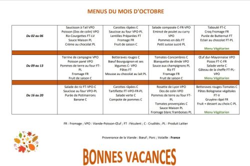 Menus octobre 2023