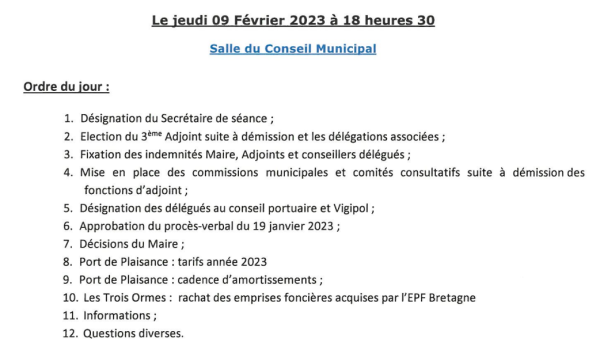 Ordre du jour CM 9 février 2023