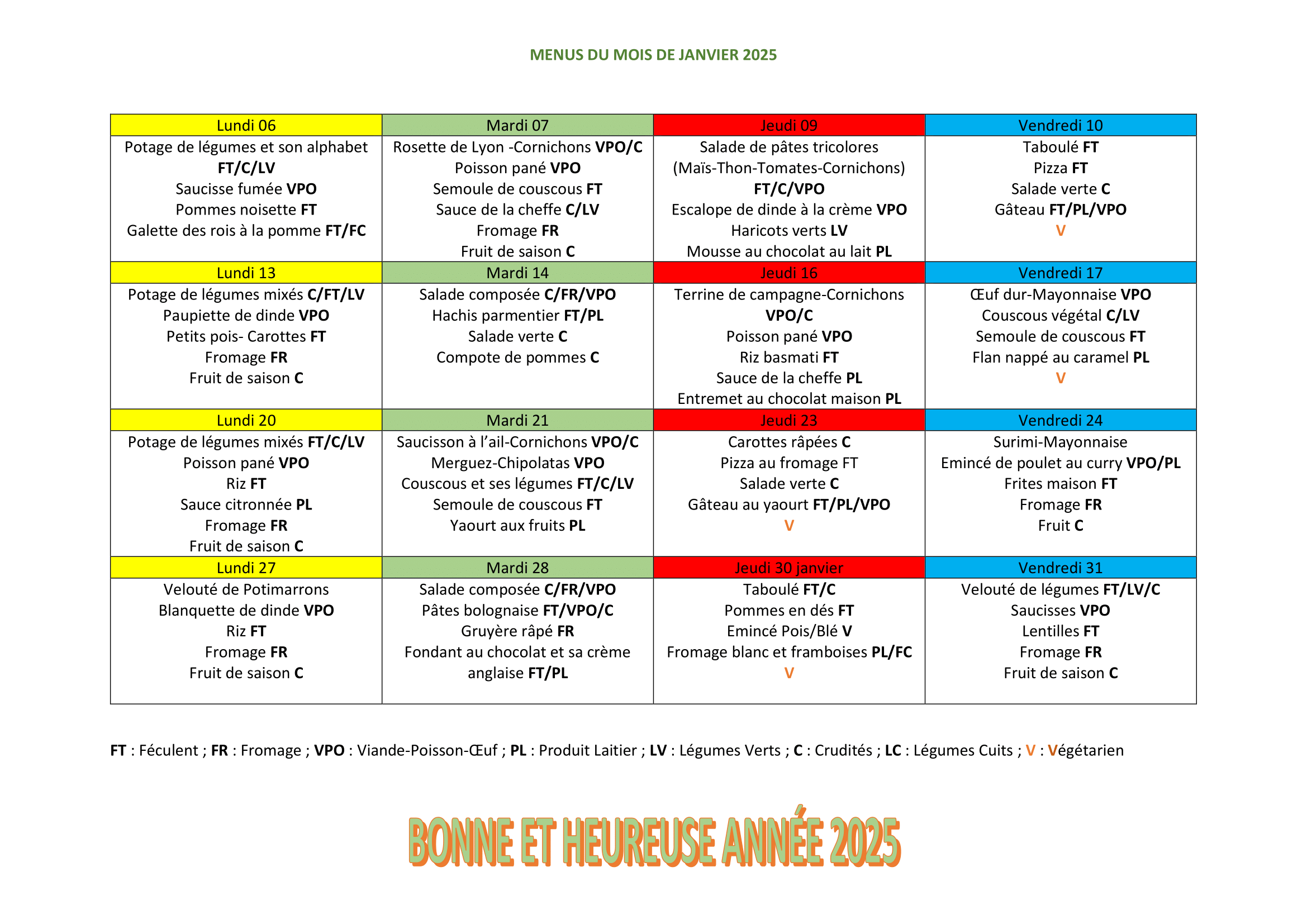 MENUS DU MOIS DE JANVIER 2025 1